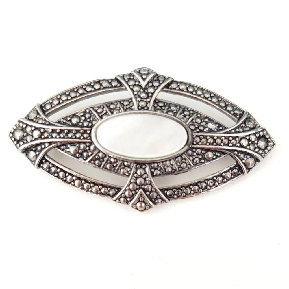 Textured silver and MOP brooch